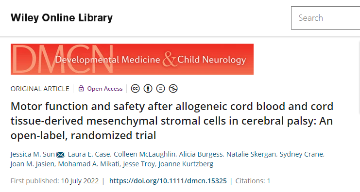 美國杜克大學(xué)：臍帶血和臍帶間充質(zhì)干細胞治療腦癱后的運動(dòng)功能和安全性研究