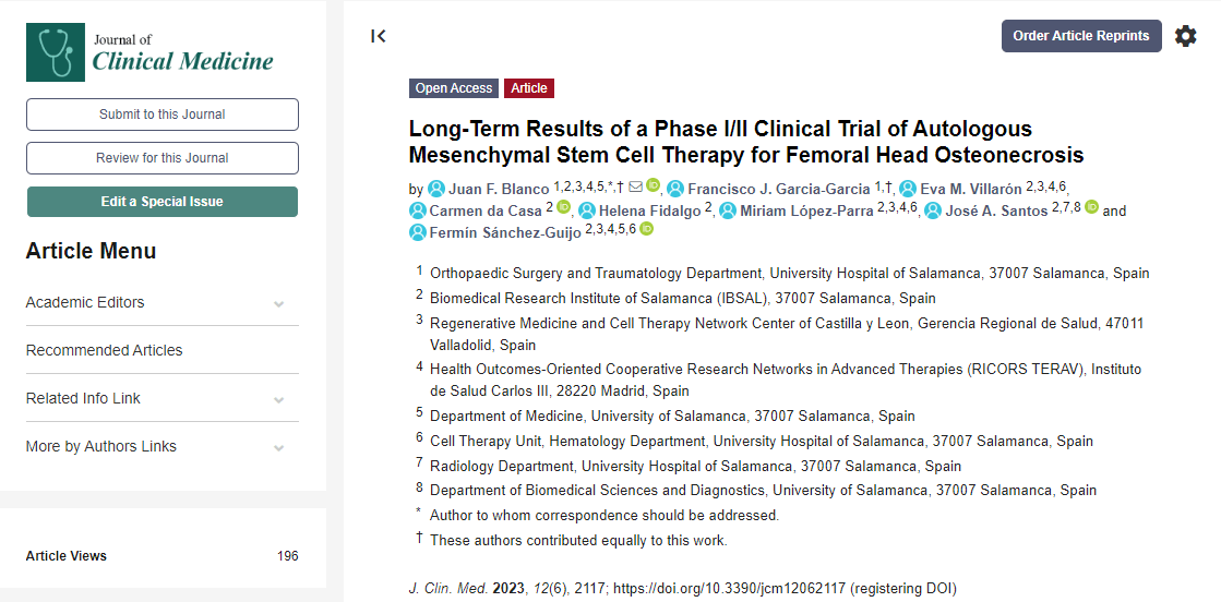 西班牙薩拉曼卡醫院:干細胞治療股骨頭壞死I/II期臨床試驗的長(cháng)期結果