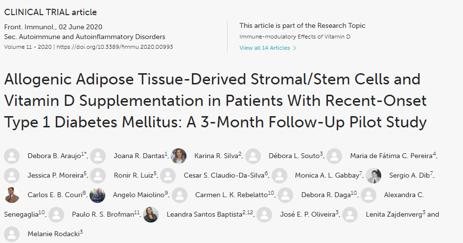 干細胞和維生素D補充劑在新發(fā)1型糖尿病患者中的應用：一項為期3個(gè)月的后續試點(diǎn)研究