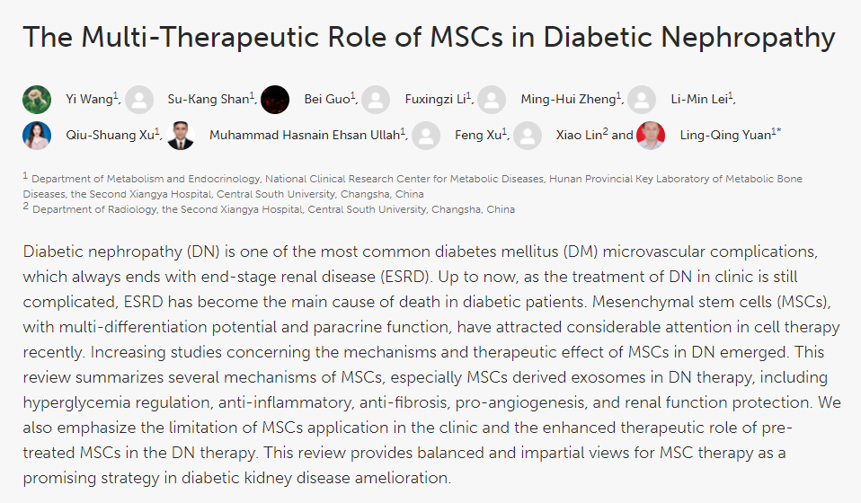間充質(zhì)干細胞療法在糖尿病腎病中的多重治療作用