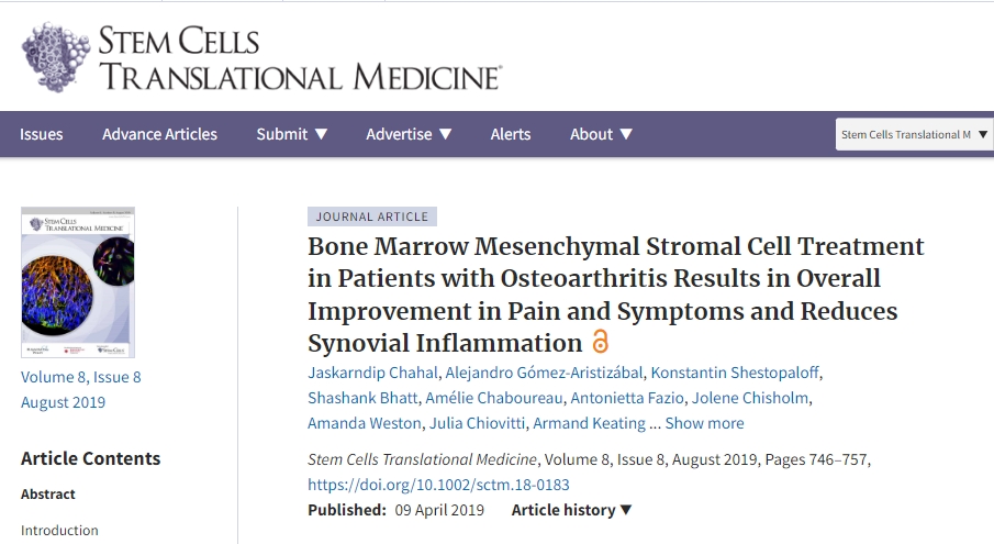 干細胞治療骨關(guān)節炎患者可全面改善疼痛和癥狀并減少滑膜炎癥