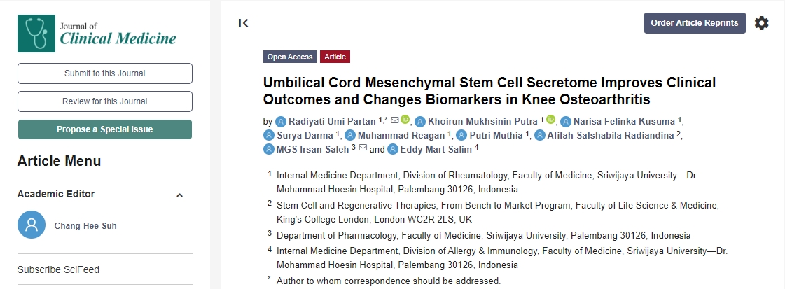 干細胞移植治療可改善膝骨關(guān)節炎的臨床療效并改變生物標志物