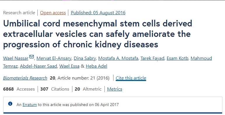臍帶間充質(zhì)干細胞來(lái)源的細胞外囊泡可以安全地改善慢性腎臟疾病的進(jìn)展