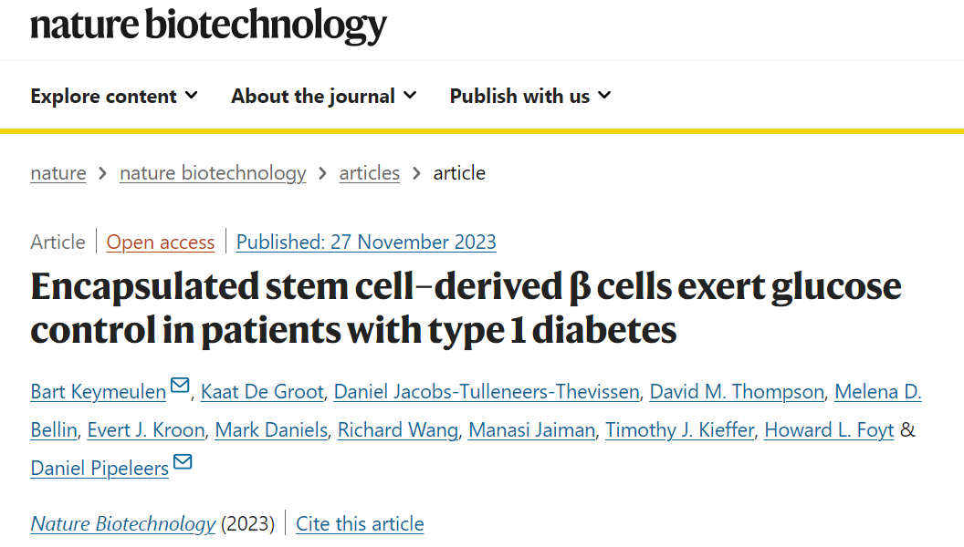 包囊干細胞衍生的B細胞對1型糖尿病患者的血糖控制作用