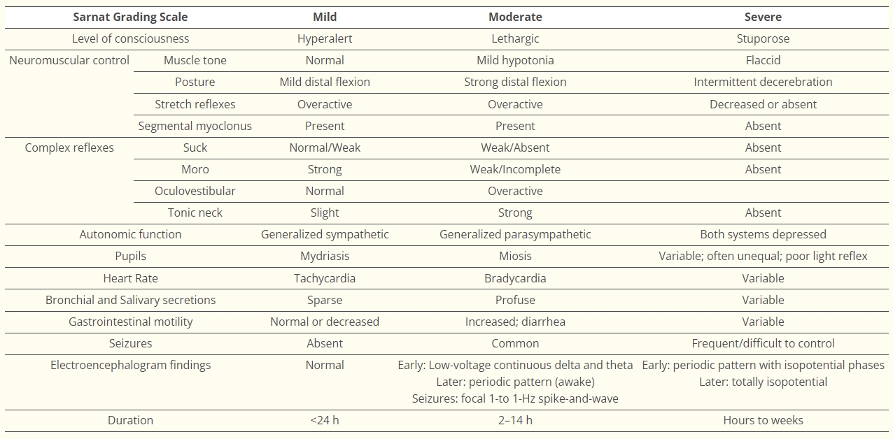表格1：Sarnat分類(lèi)。