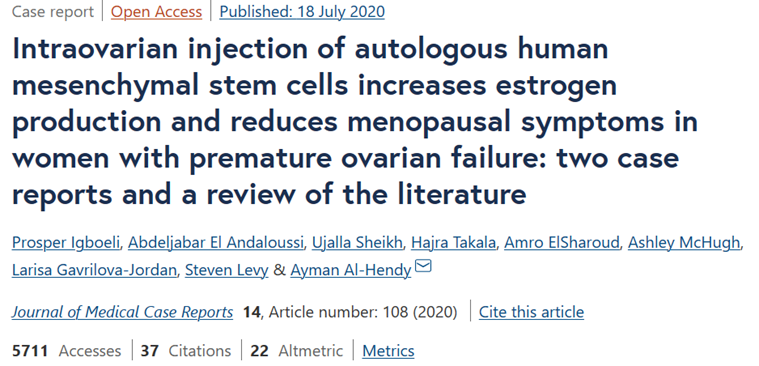 2023年干細胞治療卵巢早衰臨床案例