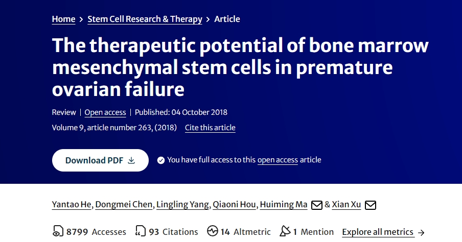骨髓間充質(zhì)干細胞在卵巢早衰治療中的潛力