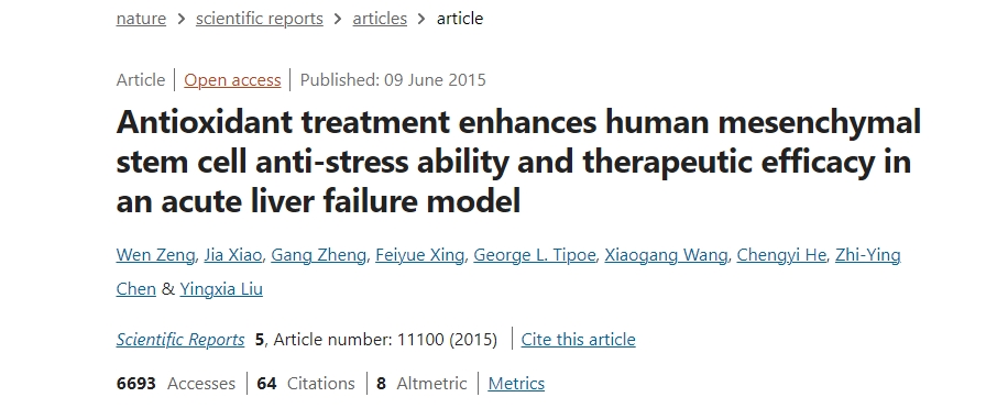 抗氧化治療增強人類(lèi)間充質(zhì)干細胞在急性肝衰竭模型中的抗應激能力和治療效果