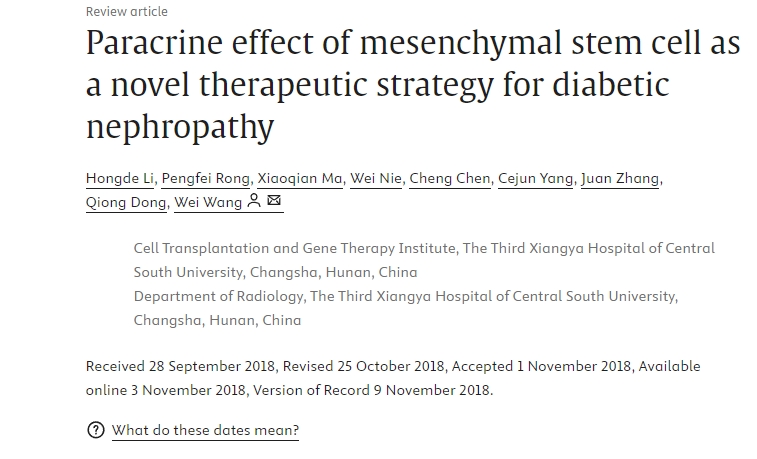 間充質(zhì)干細胞的旁分泌作用作為糖尿病腎病治療的新策略