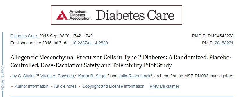 同種異體間充質(zhì)前體細胞在 2 型糖尿病中的應用：一項隨機、安慰劑對照、劑量遞增安全性和耐受性試點(diǎn)研究