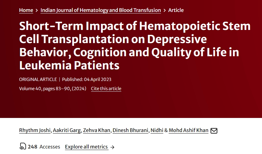造血干細胞移植對白血病患者抑郁行為、認知和生活質(zhì)量的短期影響