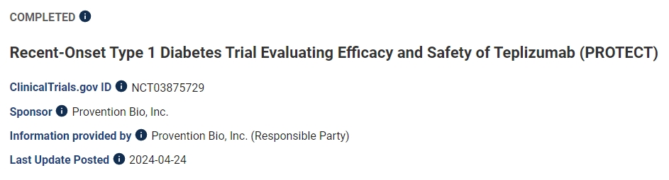 針對近期發(fā)病的 1 型糖尿病患者的試驗，評估 Teplizumab 的療效和安全性 (PROTECT)