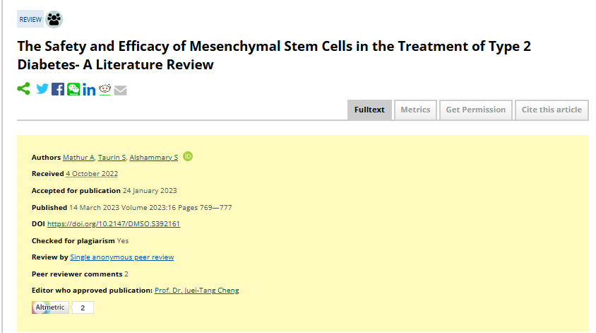 《間充質(zhì)干細胞治療 2 型糖尿病的安全性和有效性 - 文獻綜述》 《間充質(zhì)干細胞治療 2 型糖尿病的安全性和有效性 - 文獻綜述》