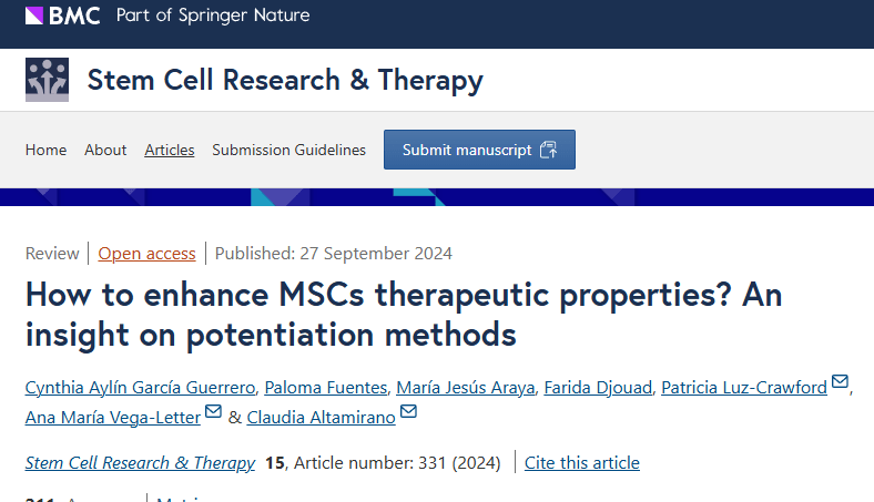 2024年9月27日，圣地亞哥洛斯安第斯大學(xué)在國際期刊《Stem Cell Research and Therapy》上發(fā)布了一篇《如何增強間充質(zhì)干細胞的治療特性？深入了解增強方法》的研究結果。