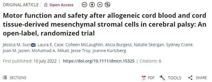 間充質(zhì)干細胞治療腦癱后的運動(dòng)功能和安全性：一項開(kāi)放標簽、隨機試驗
