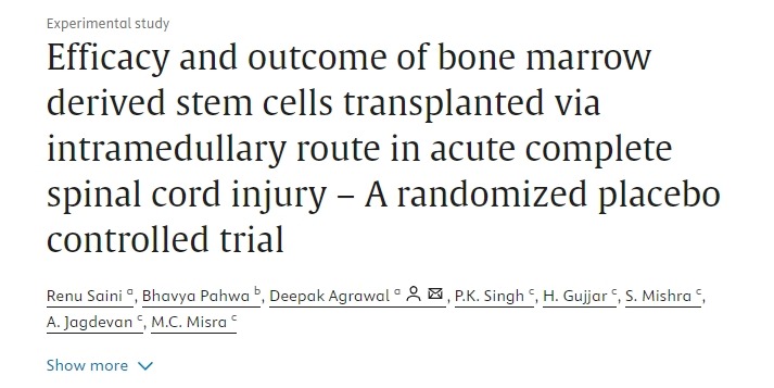 骨髓干細胞經(jīng)髓內移植治療急性完全性脊髓損傷的療效和結果——一項隨機安慰劑對照試驗