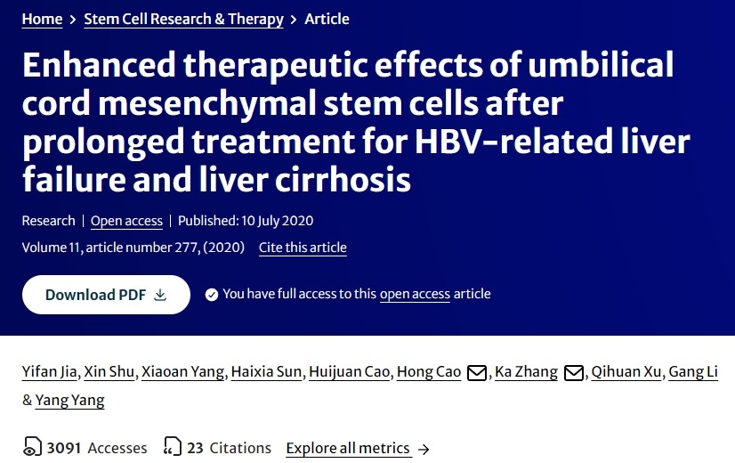 臍帶間充質(zhì)干細胞對乙肝相關(guān)肝衰竭和肝硬化長(cháng)期治療的增強治療效果
