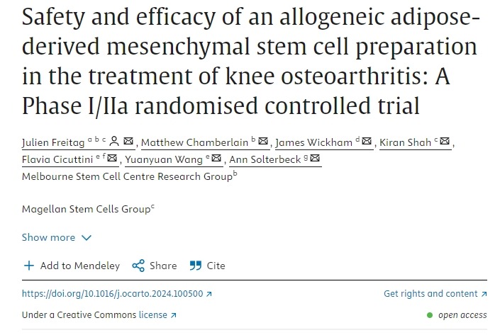 同種異體脂肪間充質(zhì)干細胞制劑治療膝關(guān)節骨關(guān)節炎的安全性和有效性I/IIa期隨機對照試驗
