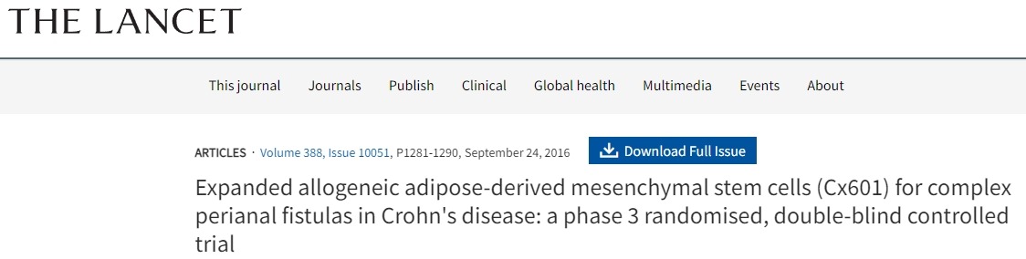擴增同種異體脂肪間充質(zhì)干細胞（Cx601）治療克羅恩病復雜肛周瘺：一項3期隨機雙盲對照試驗