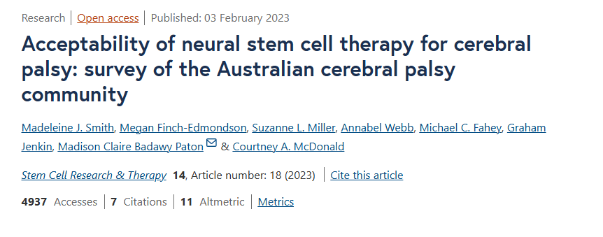 神經(jīng)干細胞療法治療腦癱的可接受性：澳大利亞腦癱社區調查