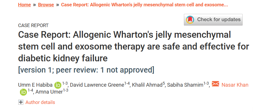 病例報告：同種異體華通氏膠間充質(zhì)干細胞和外泌體療法對糖尿病腎衰竭安全有效