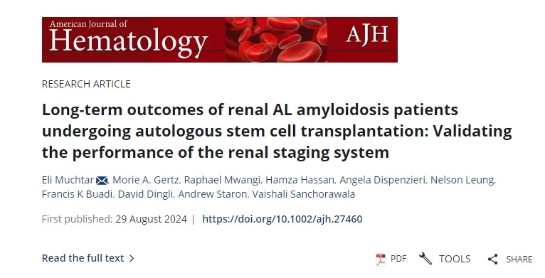 接受自體干細胞移植的腎AL淀粉樣變性患者的長(cháng)期結果：驗證腎臟分期系統的性能