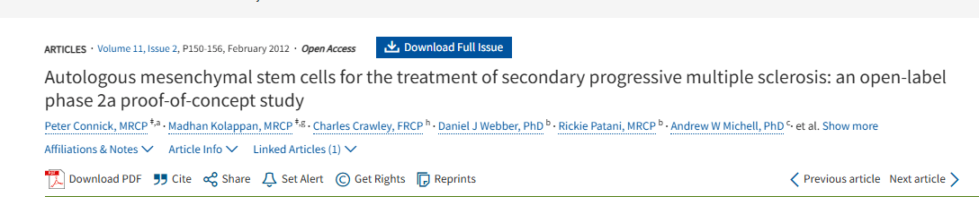 自體間充質(zhì)干細胞治療繼發(fā)性進(jìn)行性多發(fā)性硬化癥：一項開(kāi)放標簽 2a 期概念驗證研究