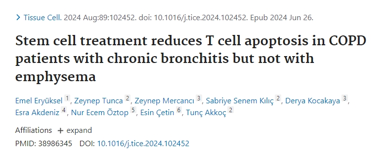 干細胞治療可減少患有慢性支氣管炎但無(wú)肺氣腫的COPD患者的T細胞凋亡