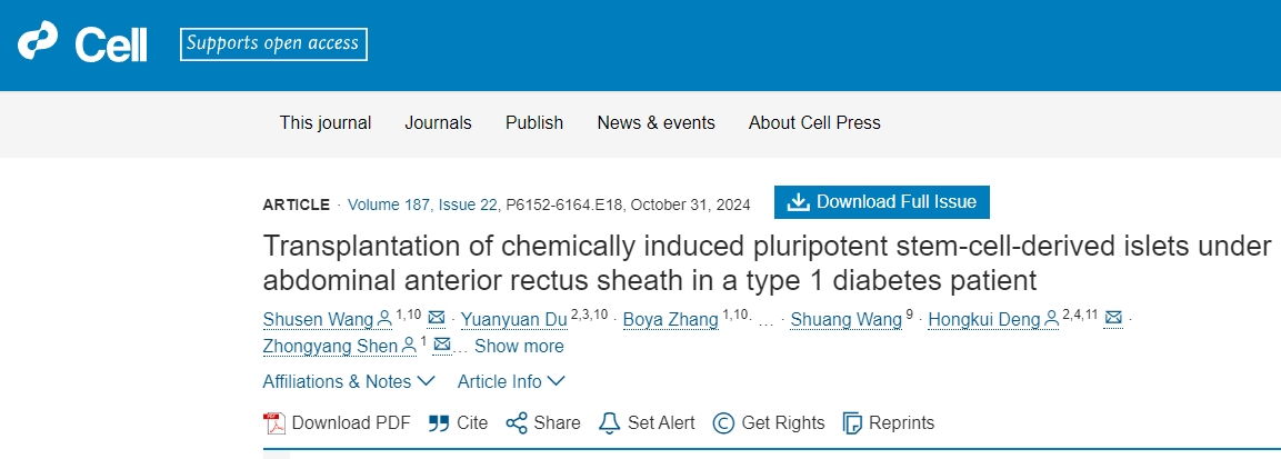 化學(xué)誘導的多能干細胞衍生的胰島移植到1型糖尿病患者的腹部前直肌鞘下