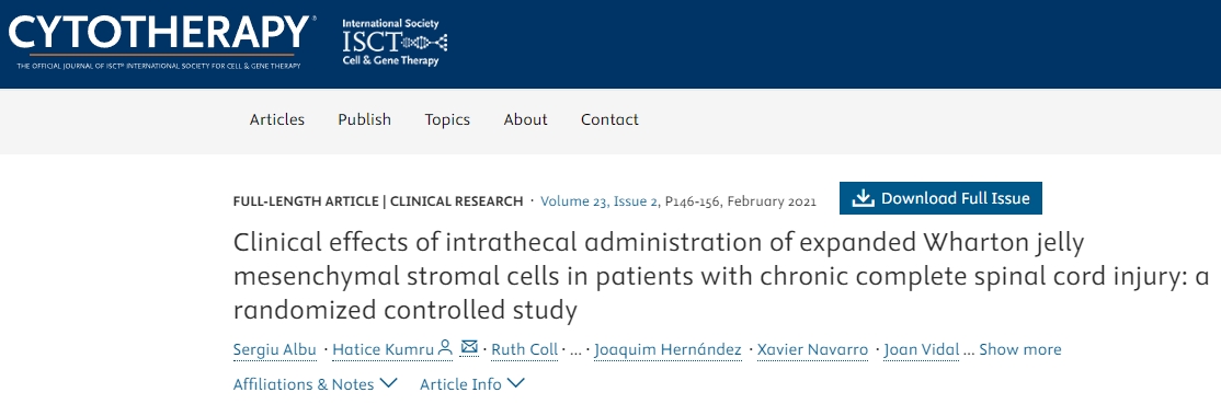 脊髓慢性完全性損傷患者鞘內注射擴增沃頓膠質(zhì)間充質(zhì)基質(zhì)細胞的臨床效果：一項隨機對照研究