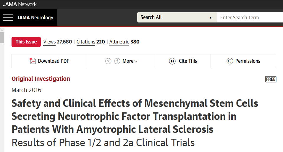 間充質(zhì)干細胞移植治療肌萎縮側索硬化癥的安全性及臨床效果1/2 期和 2a 期臨床試驗結果