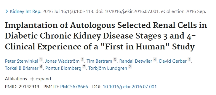 自體選擇性腎細胞在糖尿病慢性腎病3期和4期患者中的移植——“首次在人體中”研究的臨床經(jīng)驗