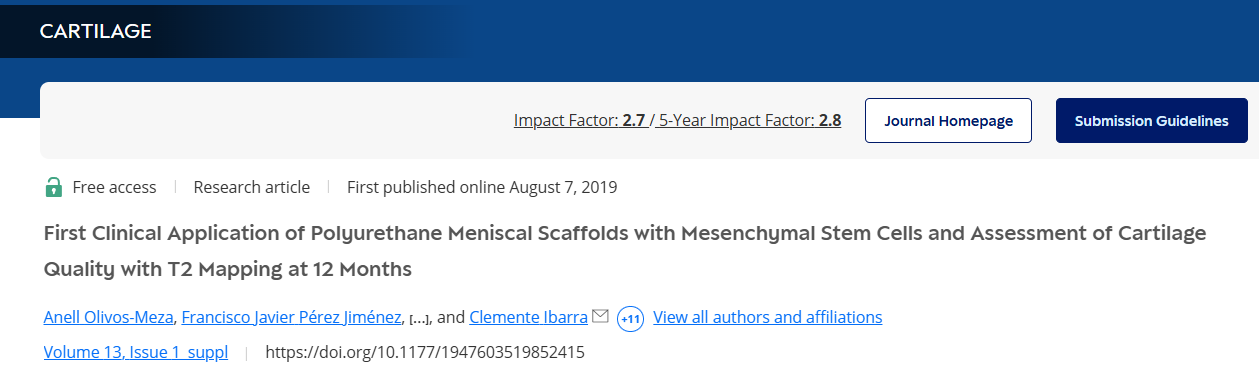 聚氨酯半月板支架與間充質(zhì)干細胞的首次臨床應用以及12個(gè)月時(shí)T2映射對軟骨質(zhì)量的評估