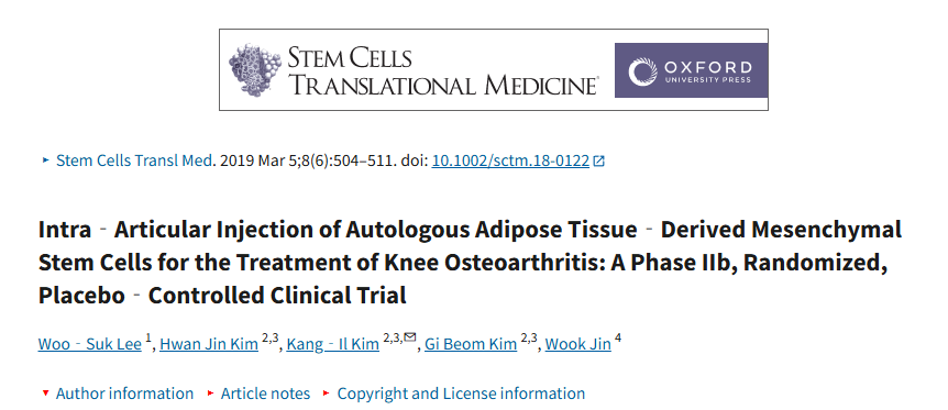 關(guān)節內注射自體脂肪組織來(lái)源的間充質(zhì)干細胞治療膝骨關(guān)節炎：一項IIb期隨機安慰劑對照臨床試驗