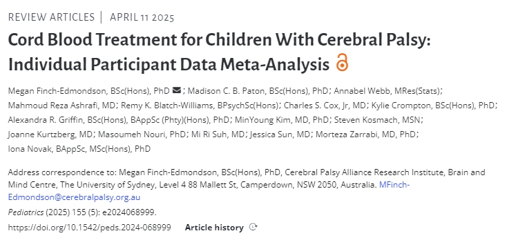 腦癱兒童臍帶血治療：個(gè)體參與者數據薈萃分析