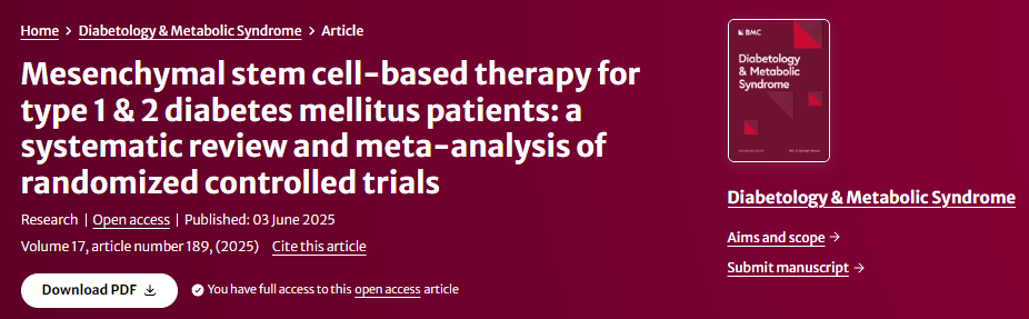 間充質(zhì)干細胞治療1型和2型糖尿?。弘S機對照試驗的系統評價(jià)和薈萃分析