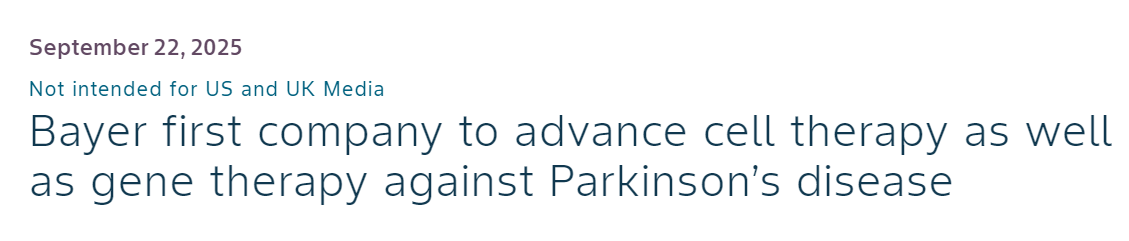 拜耳是首家推進(jìn)帕金森病細胞療法和基因療法研發(fā)的公司