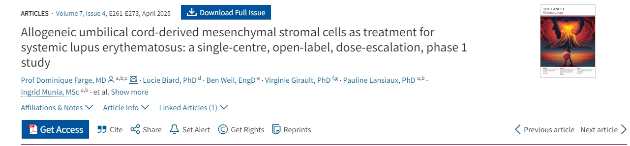 同種異體臍帶間充質(zhì)基質(zhì)細胞治療系統性紅斑狼瘡：一項單中心、開(kāi)放標簽、劑量遞增、1期研究