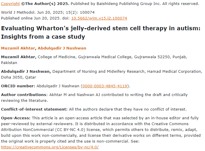 評估沃頓果凍干細胞療法治療自閉癥：案例研究的見(jiàn)解