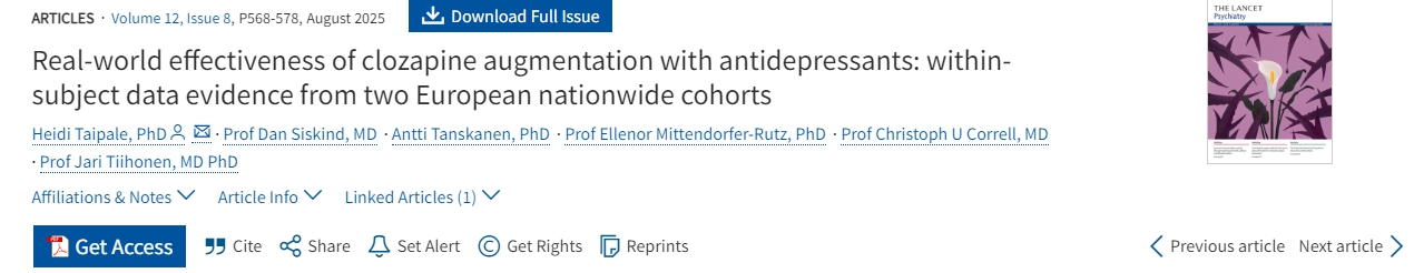氯氮平聯(lián)合抗抑郁藥治療的真實(shí)世界效果：來(lái)自?xún)蓚€(gè)歐洲全國隊列的受試者內數據證據