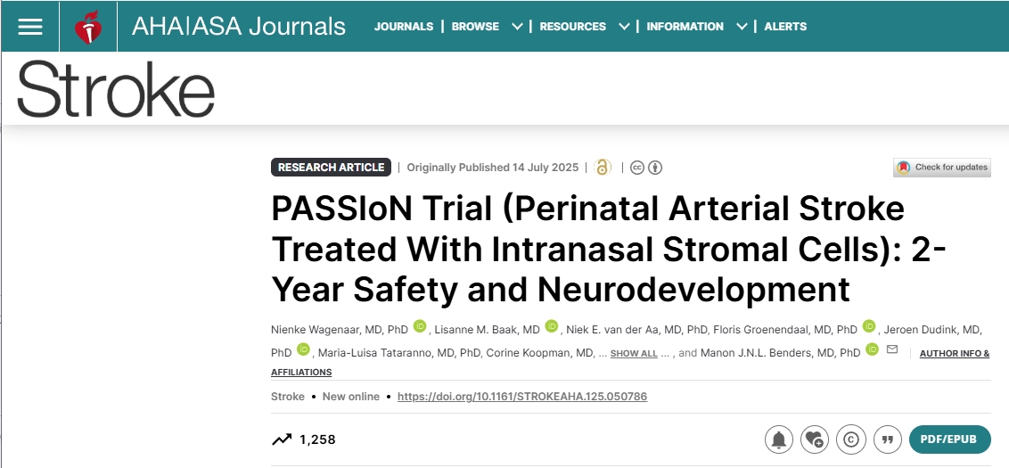 PASSIoN試驗（經(jīng)鼻基質(zhì)細胞治療圍產(chǎn)期動(dòng)脈卒中）：2年安全性和神經(jīng)發(fā)育