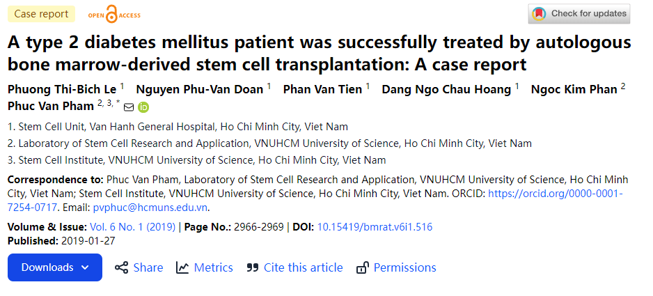 一例2型糖尿病患者經(jīng)自體骨髓干細胞移植成功治愈：病例報告