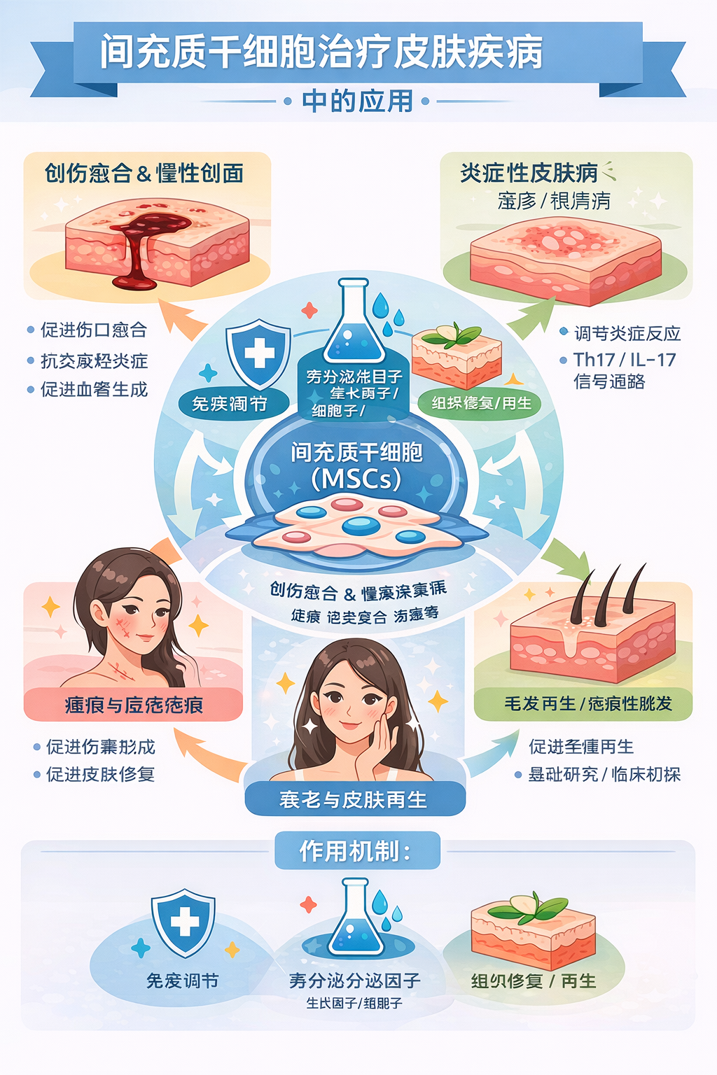 間充質(zhì)干細胞治療5大種類(lèi)皮膚病中的應用：從作用機制到臨床研究進(jìn)展