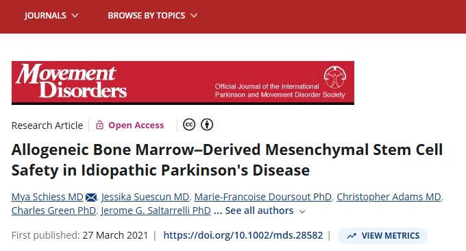 異體骨髓間充質(zhì)干細胞治療特發(fā)性帕金森病的安全性